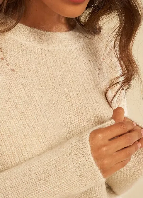 Sud Express Jumpers & Cardigans|Pull Col Rond Ecru Moncoeurox