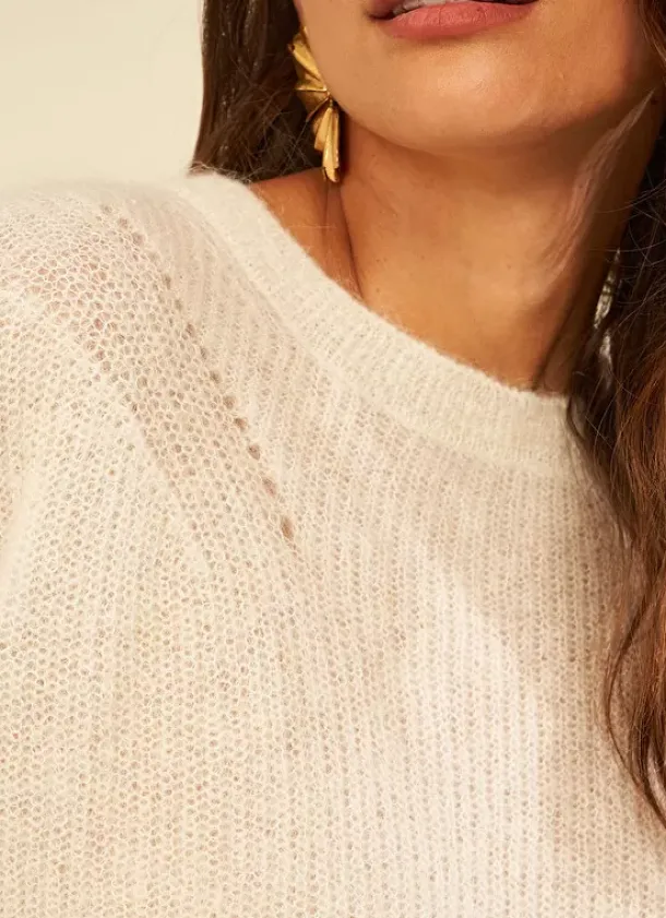 Sud Express Jumpers & Cardigans|Pull Col Rond Ecru Moncoeuro