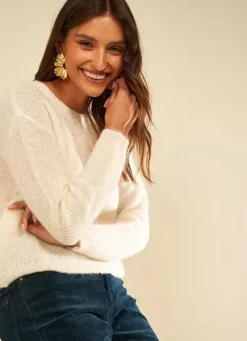 Sud Express Jumpers & Cardigans|Pull Col Rond Ecru Moncoeuro