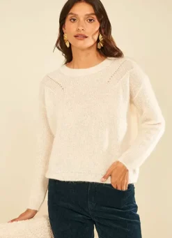 Sud Express Jumpers & Cardigans|Pull Col Rond Ecru Moncoeuro