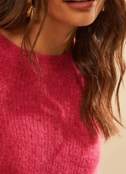 Sud Express Jumpers & Cardigans|Pull Col Rond Framboise Moncoeuro
