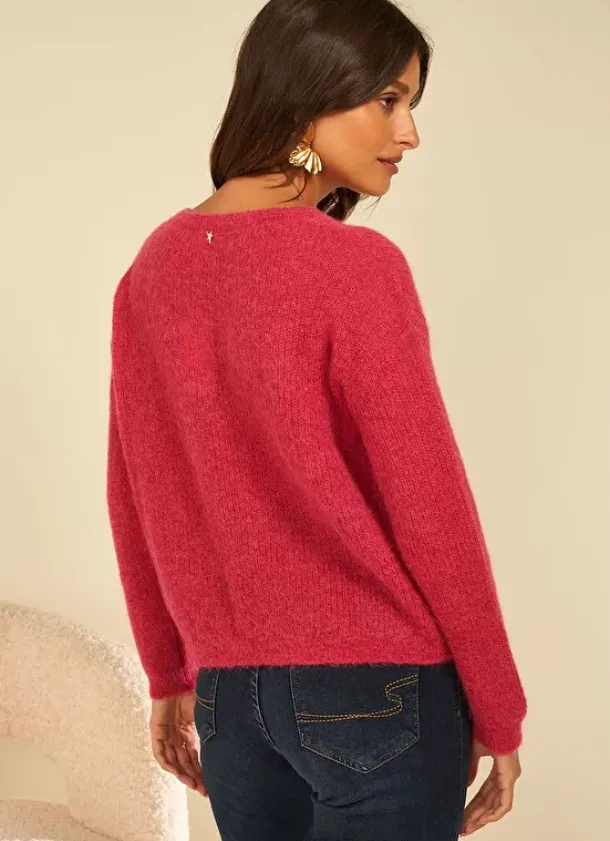 Sud Express Jumpers & Cardigans|Pull Col Rond Framboise Moncoeuro