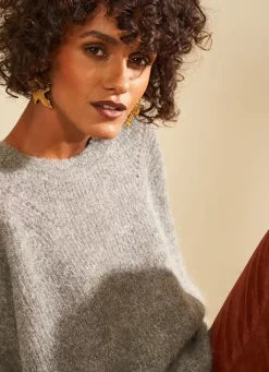 Sud Express Jumpers & Cardigans|Pull Col Rond Gris Moncoeurox