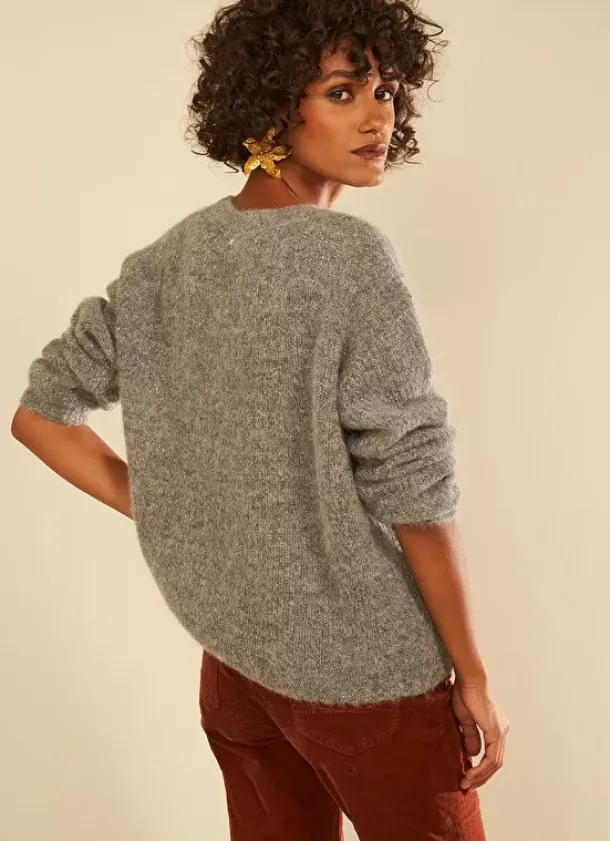Sud Express Jumpers & Cardigans|Pull Col Rond Gris Moncoeurox