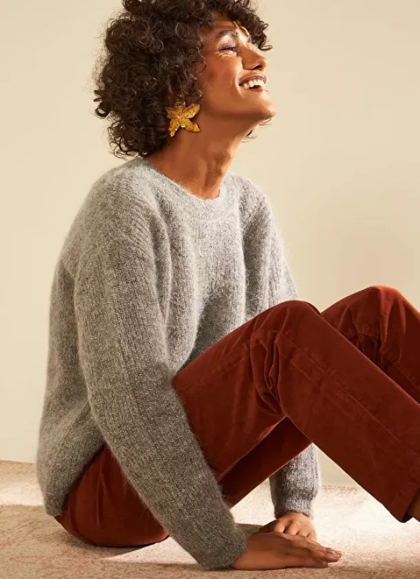 Sud Express Jumpers & Cardigans|Pull Col Rond Gris Moncoeurox