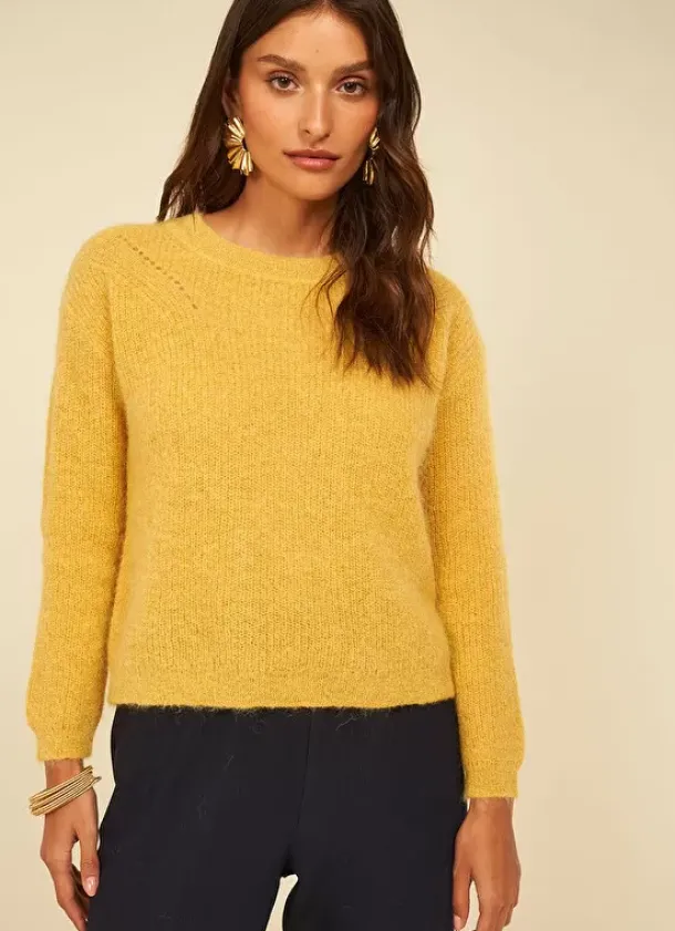 Sud Express Jumpers & Cardigans|Pull Col Rond Jaune Moncoeurox