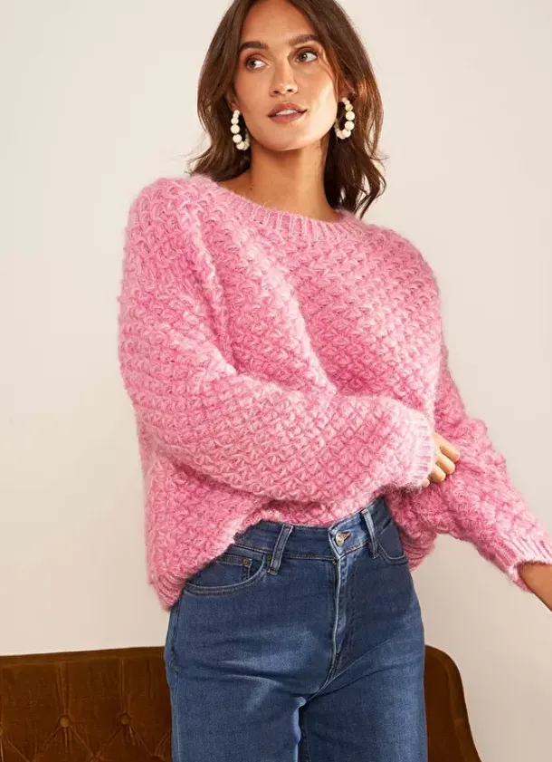 Sud Express Jumpers & Cardigans|Pull Col Rond Rose Mozere