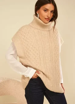 Sud Express Jumpers & Cardigans|Pull Col Roule Beige Chine Mishapi