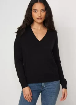 Sud Express Jumpers & Cardigans|Pull Col V A Maille Douce Noir Marseillan