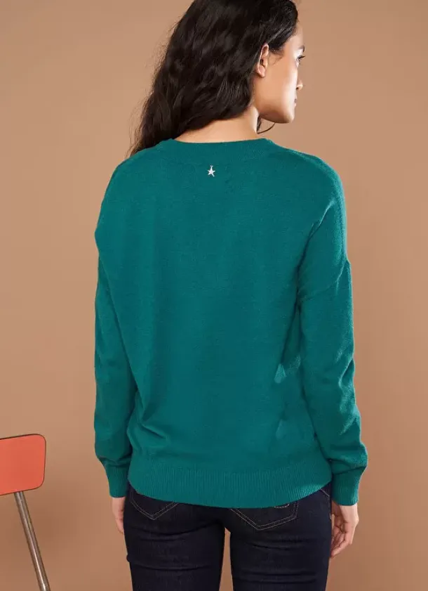 Sud Express Jumpers & Cardigans|Pull Col V A Maille Douce Bouteille Marseillan