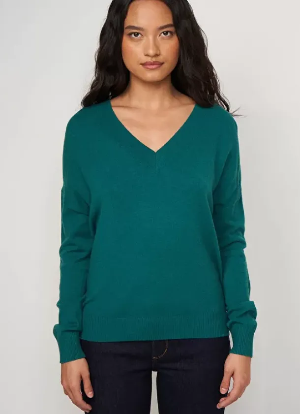 Sud Express Jumpers & Cardigans|Pull Col V A Maille Douce Bouteille Marseillan
