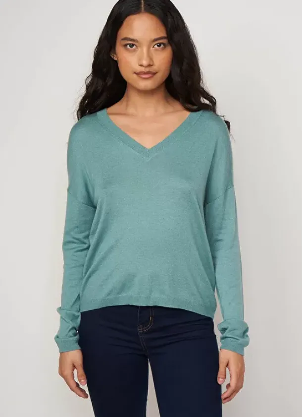 Sud Express Jumpers & Cardigans|Pull Col V A Manches Longues Amande Madia