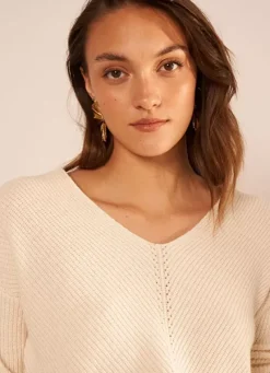Sud Express Jumpers & Cardigans|Pull Col V Ecru Mathia