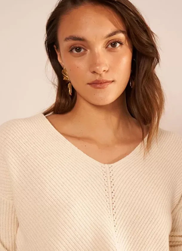 Sud Express Jumpers & Cardigans|Pull Col V Ecru Mathia