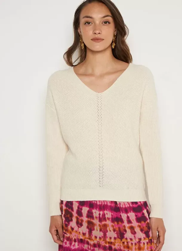 Sud Express Jumpers & Cardigans|Pull Col V Ecru Mathia