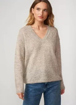 Sud Express Jumpers & Cardigans|Pull Col V En Mohair Ecru Chine Mannakay