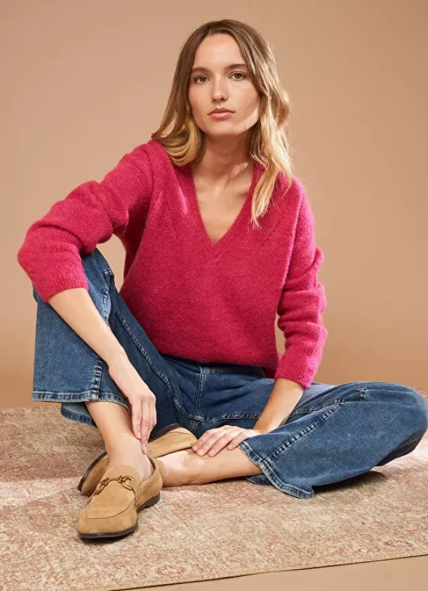 Sud Express Jumpers & Cardigans|Pull Col V En Mohair Framboise Mannakay