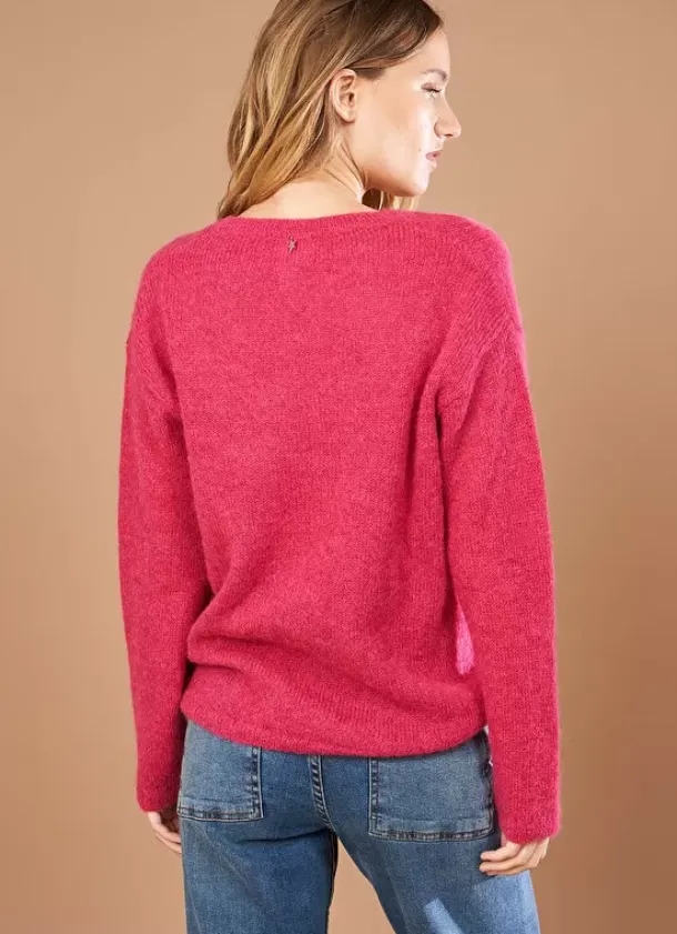 Sud Express Jumpers & Cardigans|Pull Col V En Mohair Framboise Mannakay