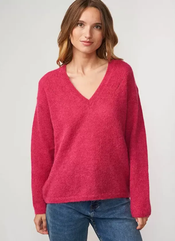 Sud Express Jumpers & Cardigans|Pull Col V En Mohair Framboise Mannakay
