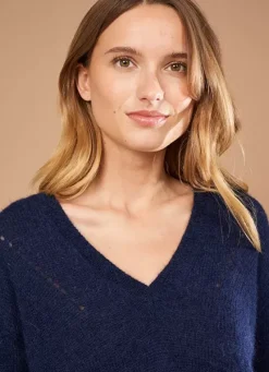 Sud Express Jumpers & Cardigans|Pull Col V En Mohair Marine Mannakay