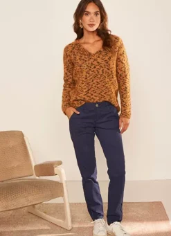Sud Express Jumpers & Cardigans|Pull Col V, Fil Effet Animal Camel Madeline