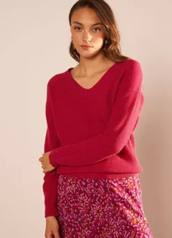 Sud Express Jumpers & Cardigans|Pull Col V Framboise Mathia
