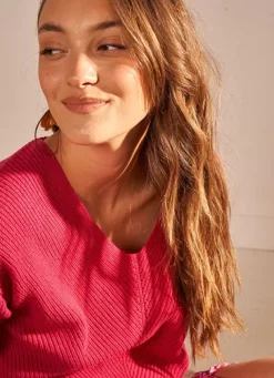 Sud Express Jumpers & Cardigans|Pull Col V Framboise Mathia