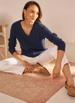 Sud Express Jumpers & Cardigans|Pull Col V Indigo Mathia