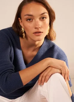 Sud Express Jumpers & Cardigans|Pull Col V Indigo Mathia