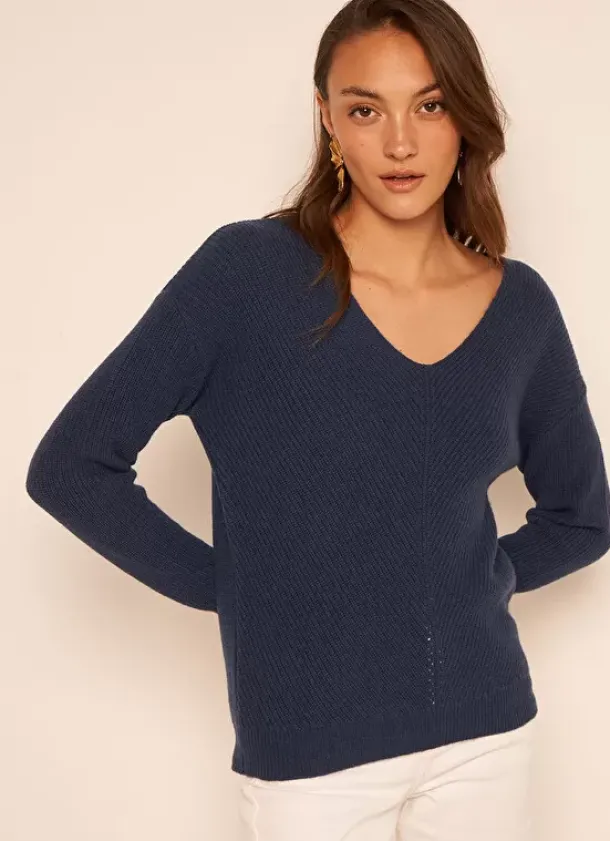 Sud Express Jumpers & Cardigans|Pull Col V Indigo Mathia