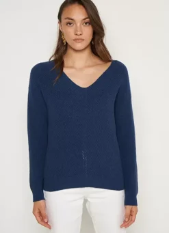 Sud Express Jumpers & Cardigans|Pull Col V Indigo Mathia