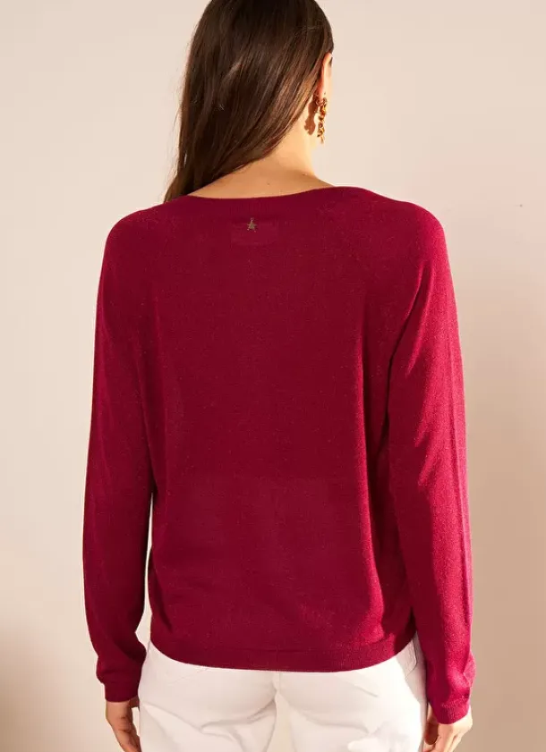 Sud Express Jumpers & Cardigans|Pull Col V Irise Framboise Madeleine
