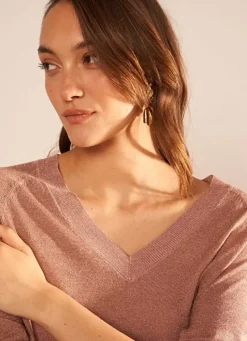 Sud Express Jumpers & Cardigans|Pull Col V Irise Poudre Madeleine