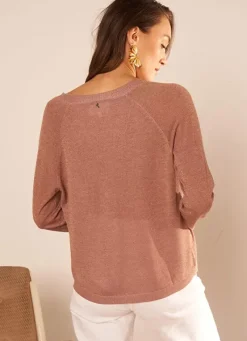 Sud Express Jumpers & Cardigans|Pull Col V Irise Poudre Madeleine