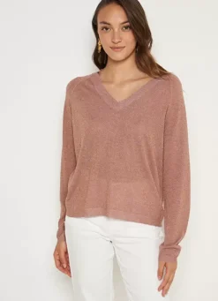 Sud Express Jumpers & Cardigans|Pull Col V Irise Poudre Madeleine