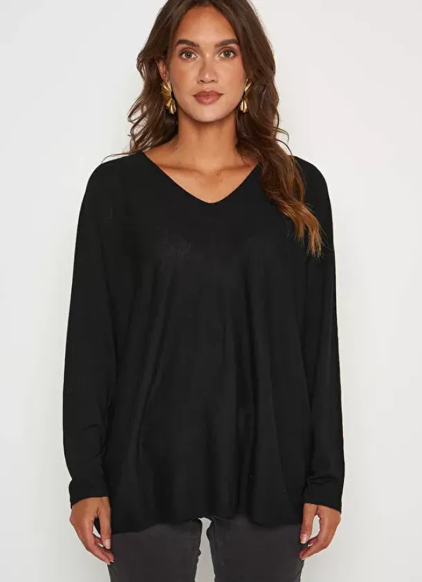 Sud Express Jumpers & Cardigans|Pull Col V Sans Emmanchures Noir Maboutou