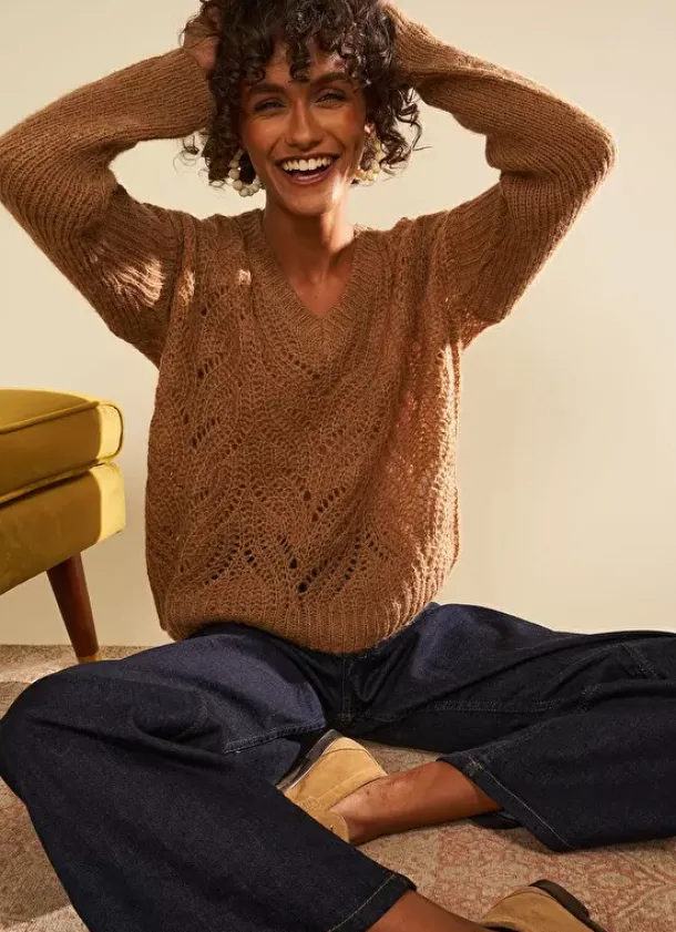 Sud Express Jumpers & Cardigans|Pull Col V Vison Margot