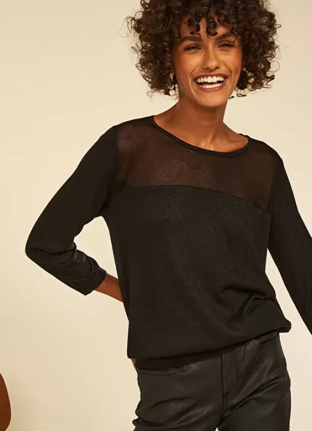 Sud Express Jumpers & Cardigans|Pull Details Transparents Noir Mory