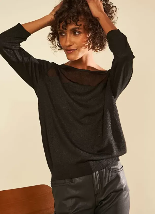 Sud Express Jumpers & Cardigans|Pull Details Transparents Noir Mory