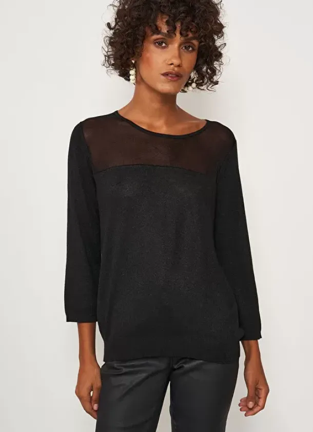 Sud Express Jumpers & Cardigans|Pull Details Transparents Noir Mory