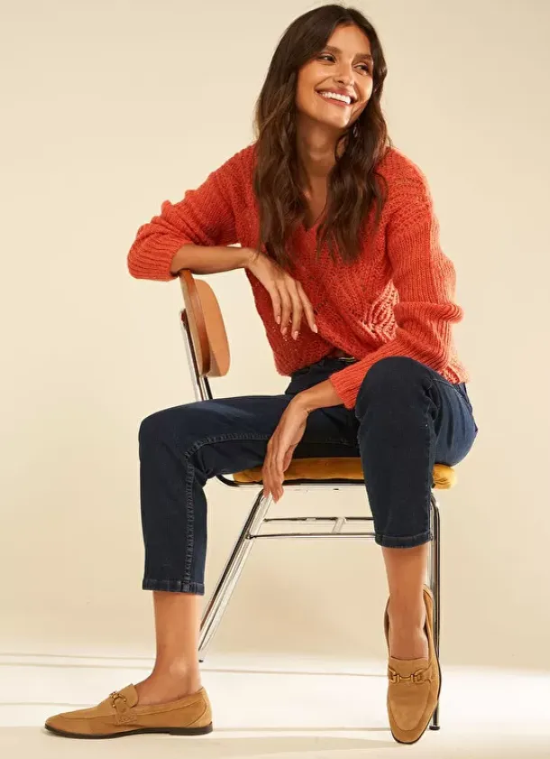 Sud Express Jumpers & Cardigans|Pull Encolure V Abricot Margot