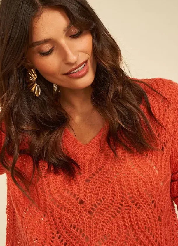 Sud Express Jumpers & Cardigans|Pull Encolure V Abricot Margot