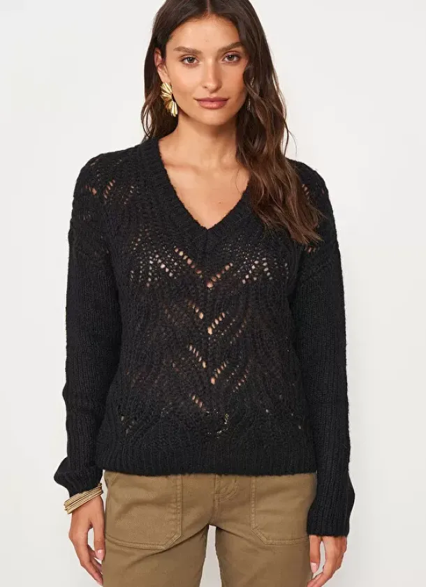Sud Express Jumpers & Cardigans|Pull Encolure V Noir Margot