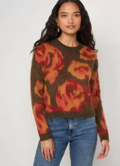Sud Express Jumpers & Cardigans|Pull Imprime Fleuri Kaki Muscari