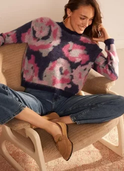 Sud Express Jumpers & Cardigans|Pull Imprime Fleuri Marine Muscari