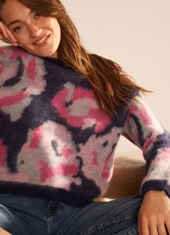 Sud Express Jumpers & Cardigans|Pull Imprime Fleuri Marine Muscari