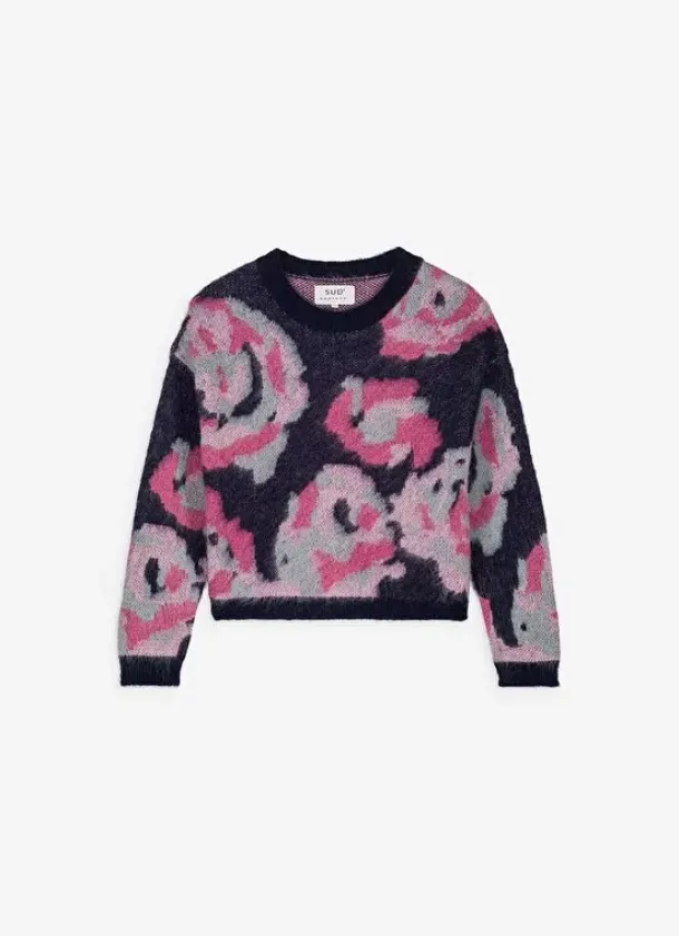 Sud Express Jumpers & Cardigans|Pull Imprime Fleuri Marine Muscari