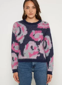 Sud Express Jumpers & Cardigans|Pull Imprime Fleuri Marine Muscari