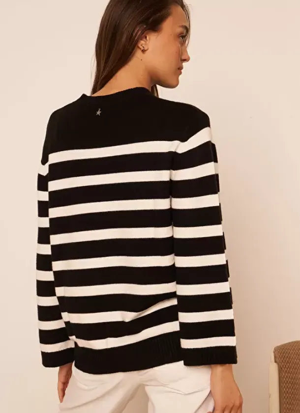 Sud Express Jumpers & Cardigans|Pull Mariniere A Col Rond Noir Meditha