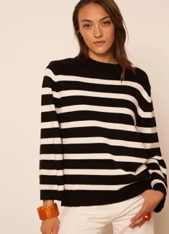 Sud Express Jumpers & Cardigans|Pull Mariniere A Col Rond Noir Meditha